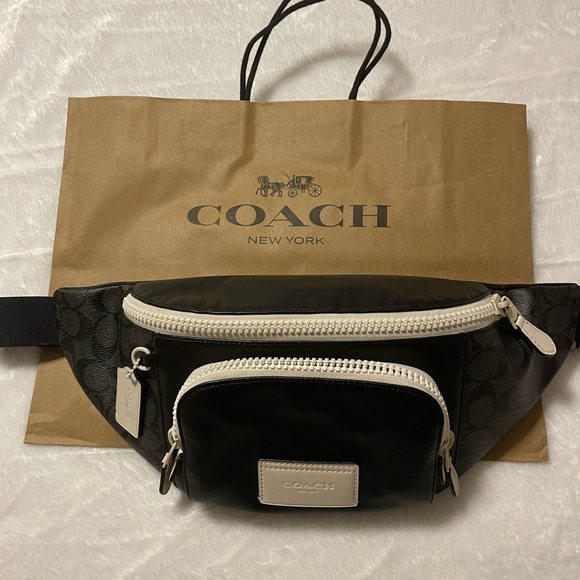 NWOT Mens Coach Belt bag in black, gray, & white - Picture 2 of 7